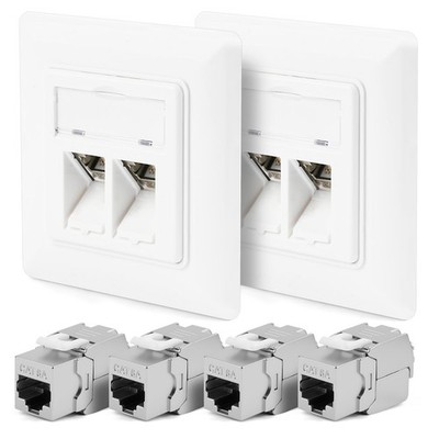 CAT 6A Universal Netzwerkdose, 2x RJ45 Keystone Port LAN Dose, 10 Gigabit Eth...