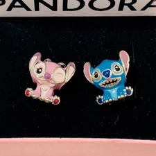 Pandora Disney Stitch & Angel Charm Set 793815C01‑793739C01 Gift Ready w/ Box