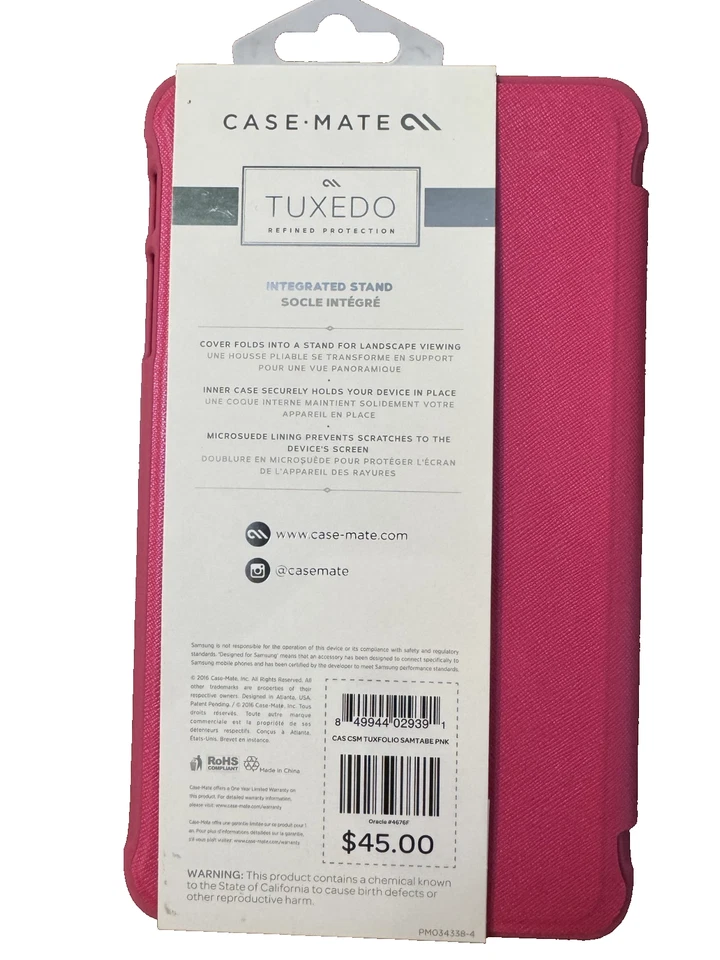 Case-Mate Tuxedo Folio Case for Samsung Galaxy Tab E - Pink - Image 2 of 2