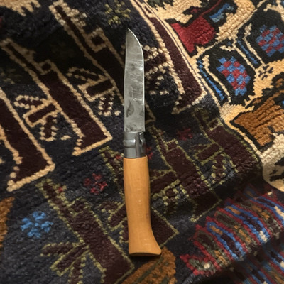 Opinel Carbone Pocketknife with my signature Eye of The Storm patina.