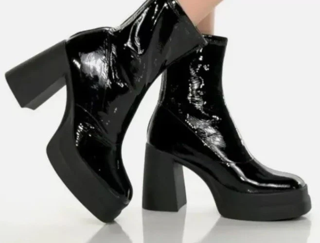 Botas botines de plataforma FREE PEOPLE Rich charol negro doble pila 40 9,5 Foto 2 de 4