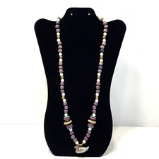 Vintage Colorful Painted Duck Pendant on Beaded 29" Necklace Faux Pearls