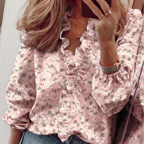 De colección Volantes Mujeres Blusas Oficina Dama Prendas para el torso Algodón Informal Prendas para el torso Camisa Cuello en V - Imagen 9 de 27