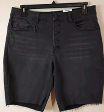 NWT Time and Tru Shorts Women  s 16 Black Denim Relaxed Fit Bermuda Button Fly