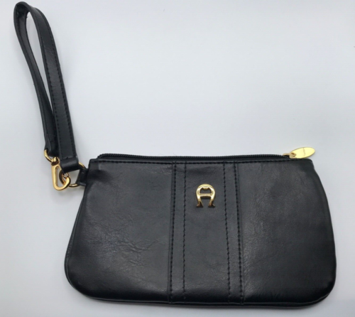 Etienne Aigner purse  black leather-look wristlet clutch purse - Picture 1 of 5