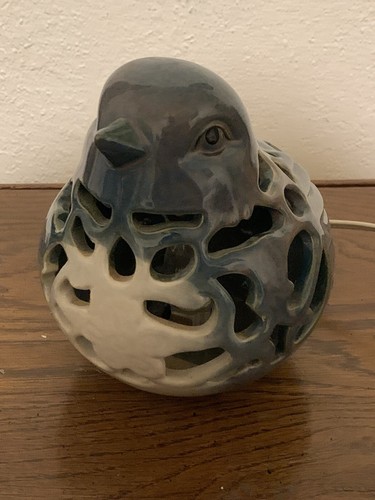 Ceramic Blue Bird Light Holder Lantern Filagree Cutouts Decor & cord w/ bulb