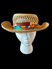 Vtg Panama Jack Straw Hat Size Medium Made In USA EUC Colorful Band Island