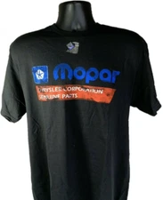 Black T-Shirt w/ 1985-90 Mopar Logo Chrysler Corporation Genuine Parts Emblem