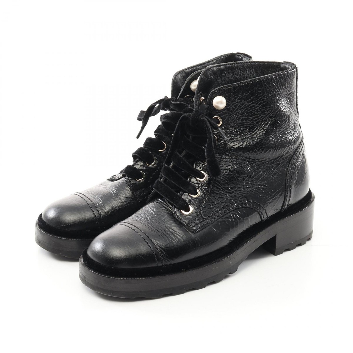 CHANEL COCO Mark short lace-up boots shoes #36 G35154