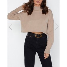 Nasty Gal Beige High Neck Cropped Jumper. Size M/L. Small Fitting. Will Fit 8-12
