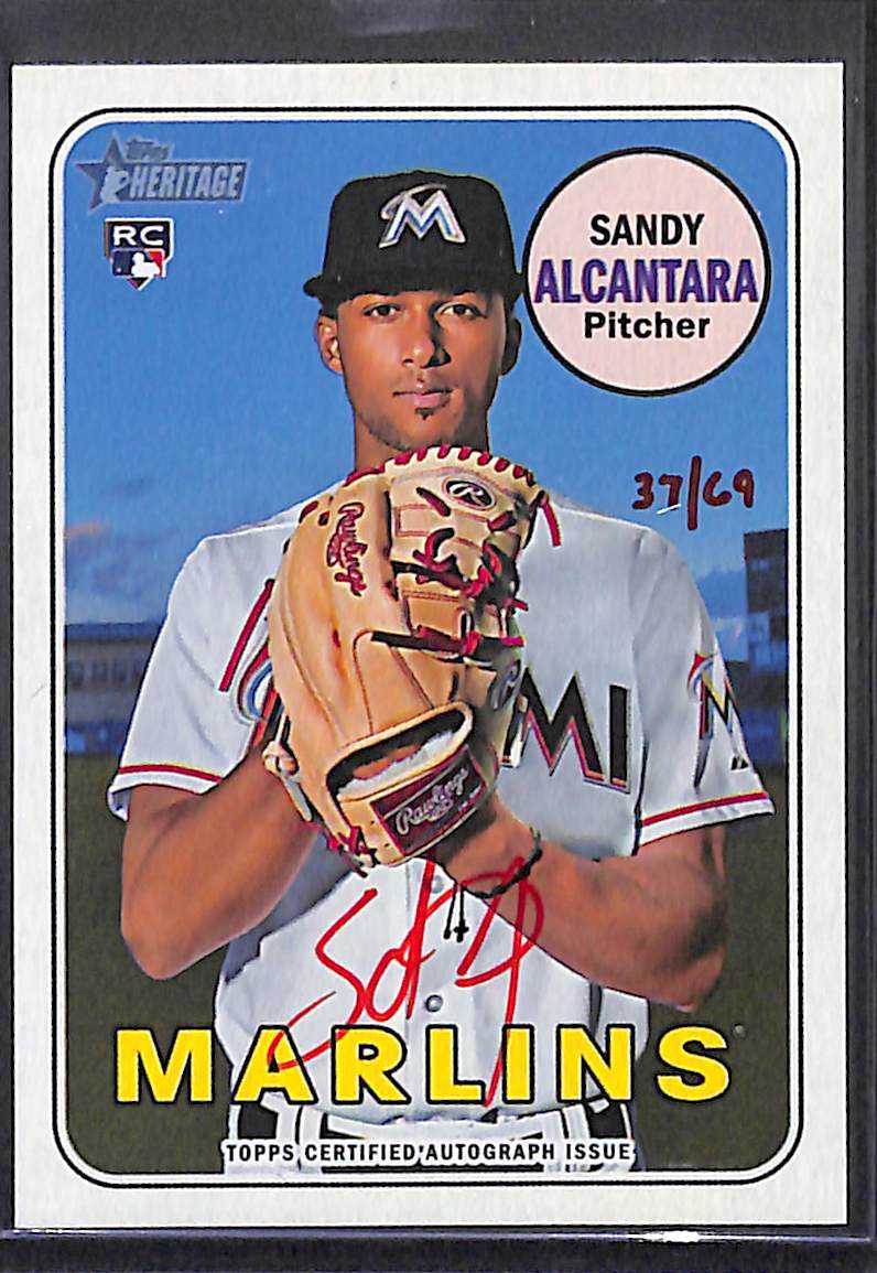 2018 Topps Heritage Real One Red Autograph #ROA-SA Sandy Alcantara No 37 of 69