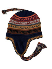 dark blue w ski blue adult reversible size peruvian alpaca chullo hat