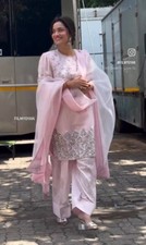 New Beautiful Natural Crepe Top Bottom With Light Pink Dupatta For Festival