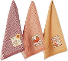 Design Imports Harvest Gingham Fall Dishtowel Set of 3 Pumpkin Pie Gather NWT