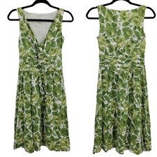 Ann Taylor Loft Aline Dress 4 Cotton Sleeveless Surplice Knee Floral Green Retro