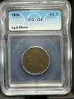1806 Draped Bust Half Cent Stems Large 6 1/2C ICG G4