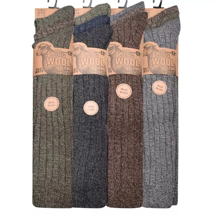 3 Pairs Mens Long Lenght Thick Lamb Wool Work Hiking Boot Socks Warm Size UK6-11