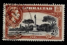 GIBRALTAR GVI SG128, 2s black & brown, FINE USED. Cat £24. CDS PERF 14