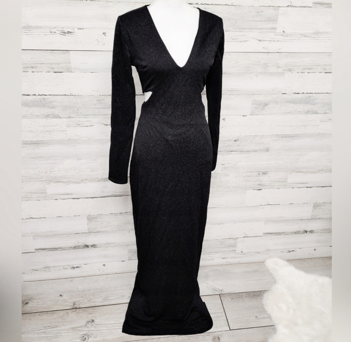 Express Long Black Maxi Floor Length Gown Dress with Side Cutouts Size 8