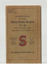 Antique 1929 Singer Model 66 'Red Eye' Sewing Machine Instruction Manual