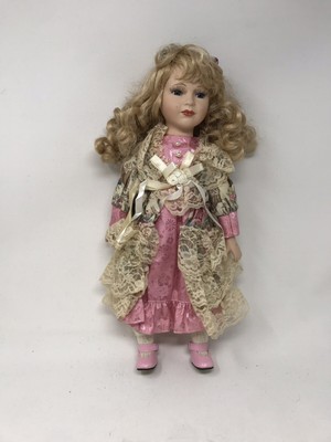 Vintage Unbranded Porcelain Doll Blonde Hair Blue Eyes Pink