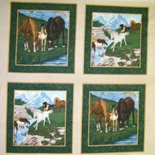 4 Horses River Run Pillow Panels Fabric 100% Cotton wildlife