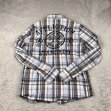 Affliction Black Premium Shirt Mens M Plaid Embroidery Metal Button Up LS Buckle