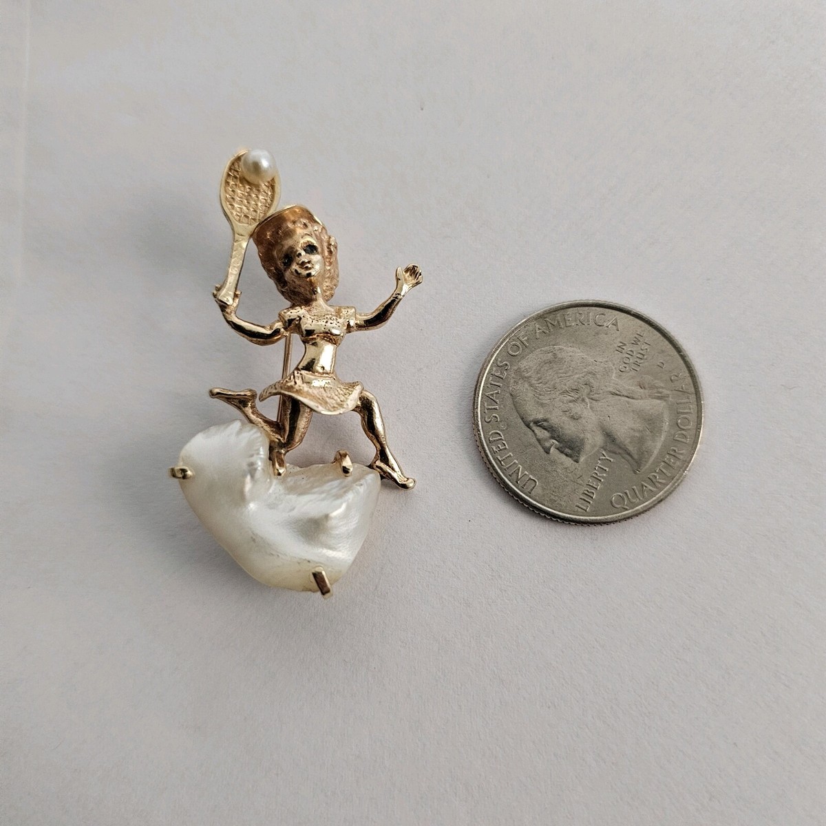 William Ruser style Sapphire 14k Gold Pearl brooch View 2