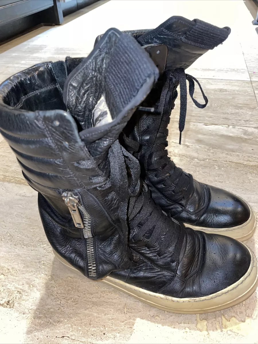 Rick Owens Mainline Cargo Leather Basket Sneaker Boots Black Sz 40 Made In  Italy