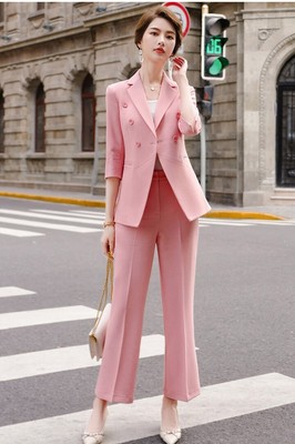 Tailleur completo rosa giacca manica lunga e pantalone elegante 4898 | eBay
