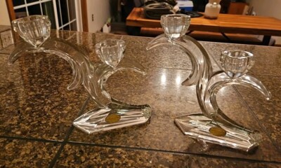 Stunning Unique 24% Lead Crystal Candle Holder Set of 2 Western