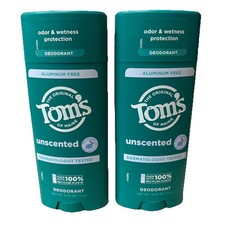 2-Pack TOM  S Of Maine Deodorant UNSCENTED - ALUMINUM FREE 3.25 Oz Each