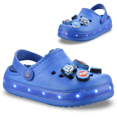 MODINSHU Boys Girls Kids Warm Slippers LED Light Up Walking Sandals Mule Clogs Shoes Size