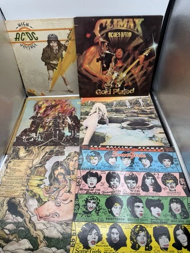 Vintage Vinyl Records Lot of 6 – AC/DC, Rolling Stones, Led Zeppelin, Rock