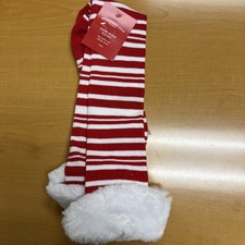 Striped Knee High Christmas Holiday Santa Socks w/ Plush Cuff - One Size - NEW 