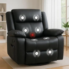 CANMOV Swivel Rocker Recliner Chair with Heat, Overstuffed PU for Living Room