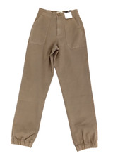 M&S Women's Trousers Size 6 Mocha Slim Barrel Elastic Cuff Slash Pocket Zip New