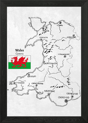 Handdrawn Wales Map Framed Wall Art Poster Canvas Print Picture