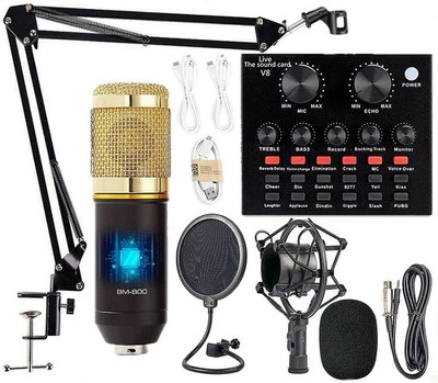 Podcast Equipment Bundle - BM-800 Mic Kit, Live Sound Card, Mic Arm, Shock