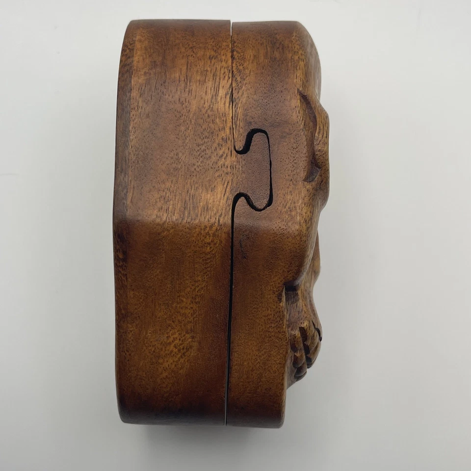 Fair Trade Hand Carved Wooden Wood Skull Japanese Style Secret 3D Puzzle Box - Image 4 of 4
