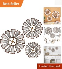 Crafted Wooden Windmill Wall Decor Set - Rustic Elegance for Any Room