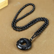 Black Obsidian Gemstone Pendant Healing Crystal Necklace for Women Men 