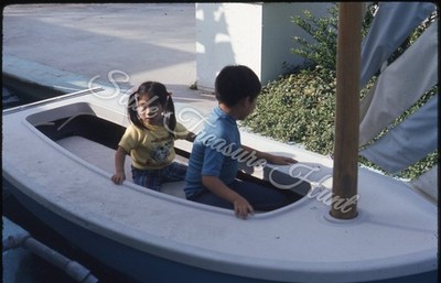 Magic Mountain Boat Ride Girl Boy 35mm Slide 1970s