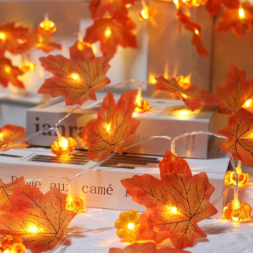 2 Pack Fall Decorations for Home Maple Leaf Pumpkin Lights, Total 20Ft 40 LED Ba - Picture 1 of 12