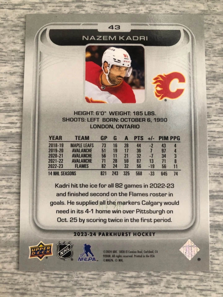 2023-24 Upper Deck Parkhurst Emerald Ice 5/10 Nazem Kadri #43 FREE SHIPPING - Image 4 of 4