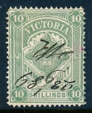 1882 Victoria, Australia used fiscal, revenue stamp 10/, BF14D, p. 12.5