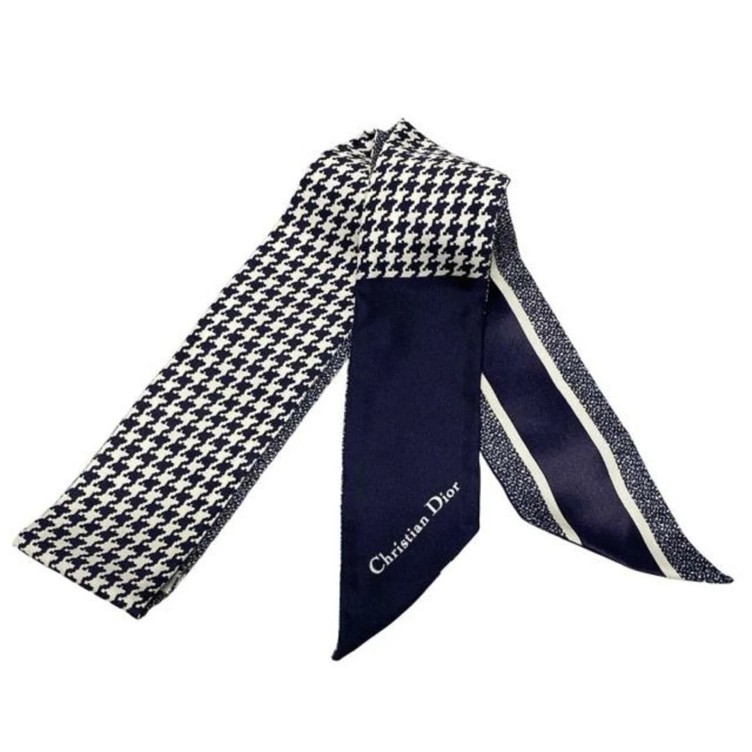 Foulard Dior/Christiandior   Foulard ruban blanc marine foncé/motif pied de poule