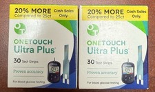 2 Boxes One Touch Ultra Plus Glucose Test Strips 30 Count  60 count Exp. 06/26 