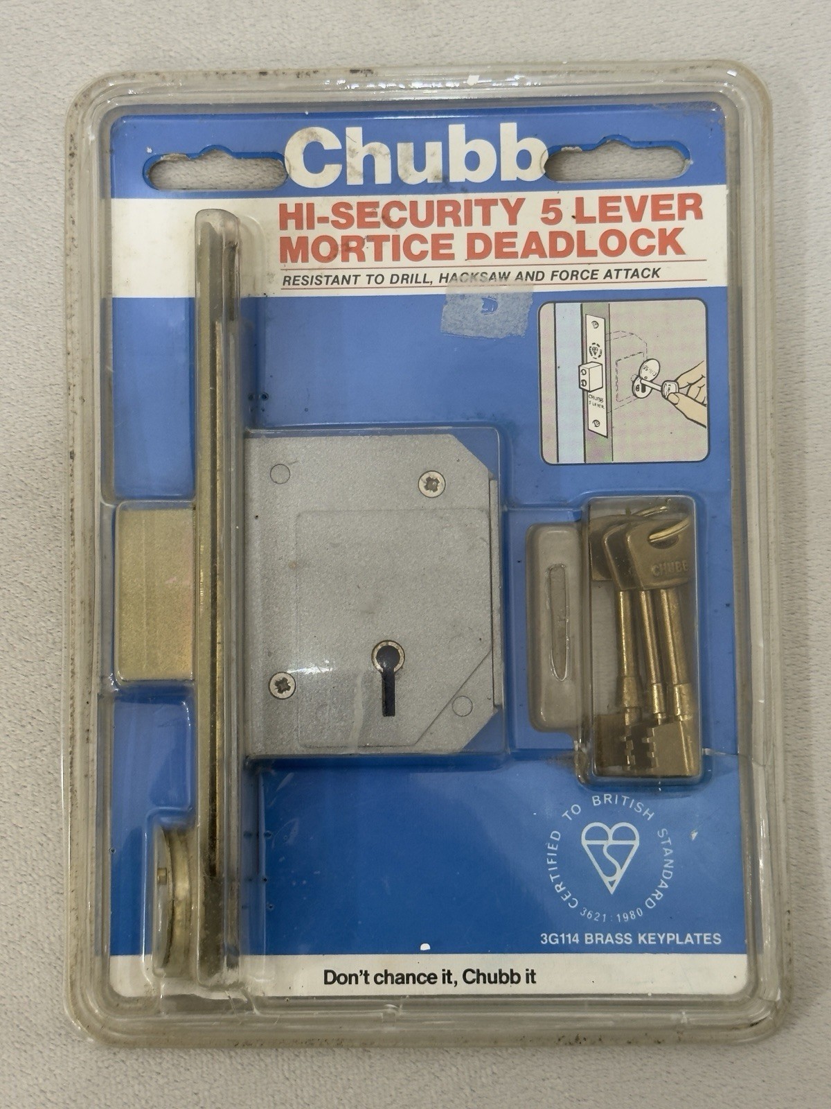 Chubb 3G114 - 5 Lever Mortice Deadlock 67mm (2.5”) BS3621 British Standard Brass