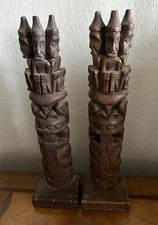 Pair (2) Of “Three Wise Men” Totem Poles Hand Carved Wood 13” By Creed Totems AL